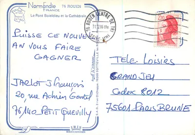 Most Boieldieu i katedra — Rouen — wydawca IRIS — Rewers