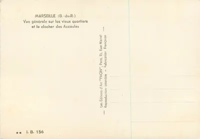 Marsiglia (B.-du-R.) — Vista generale dei vecchi quartieri e del campanile delle Accoules — Edizioni d'Arte 'YVON', Parigi — Verso