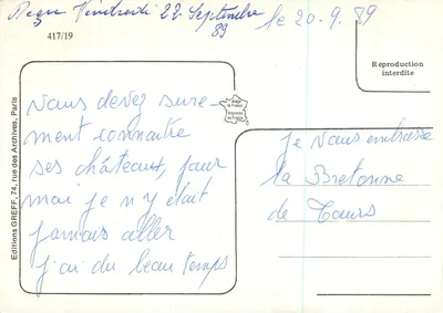 De Castelen van de Loir — Chinon, Langeais, Villandry, Azay-le-Rideau, Usse — Uitgave GREFF, n° 417/19 — Achterkant