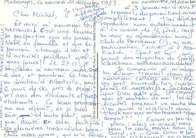Zimowy krajobraz — zamarznięta chatka — tekst biblijny i życzenia Bożego Narodzenia — Rewers