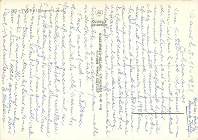 Tours — Souvenir de Tours — Artaud Frères, Nantes-Carquefou — Rewers