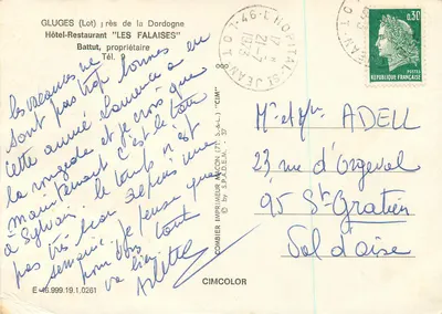 Gluges (Lote) — Hotel-Restaurante "Les Falaises" — Editor CIMCOLOR — Reverso