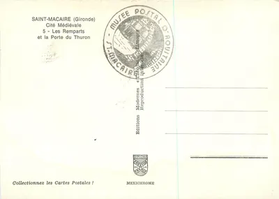 Saint-Macaire (Gironde) — Cidade Medieval, Os Muros e a Porta do Thuron — Editions Mexichrome — Verso