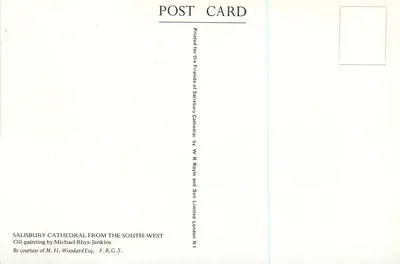 Katedra w Salisbury — widok z południowego zachodu — olejna malowidła Michaela Rhys-Jenkinsa — Rewers