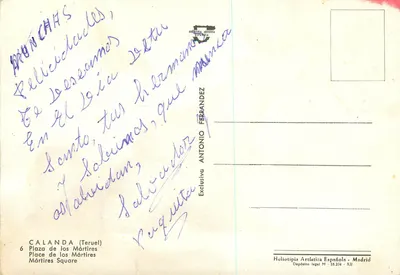 Calanda — Praça dos Mártires — Heliotipia Artística Española — Verso
