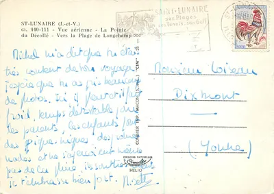Saint-Lunaire (I.-et-V.) — Vista aérea — A Ponta do Décollé — Em direção à Praia de Longchamp — editor Cim — Verso