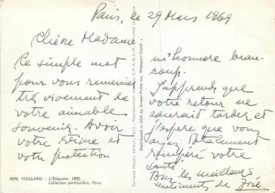 A Elegante — Reprodução de 1890 — editor Viillard, Paris, n° 1070 — Verso
