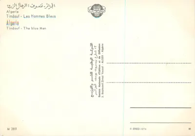 Tindouf - Os Homens Azuis — Sociedade Nacional de Edição e Difusão, Argélia, n° M 289 — Verso