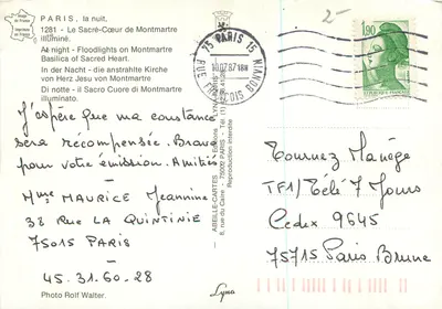 Paris, à noite, o Sagrado Coração de Montmartre — edição Lyna, n° 1281 — Verso