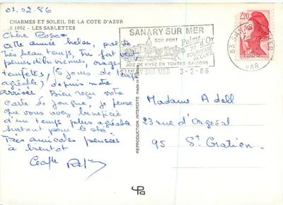 Les Sablettes — praia animada — Sanary-sur-Mer, França — Verso