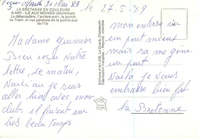 L'Île aux Moines — vista geral e desembarque — Éditions d'Art JOS, Chateaulin — Verso