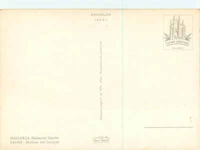 Molinos del Jonquet — Palma, Majorca — editor Casa Planas, n° 1002 b — Verso