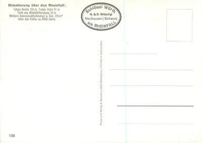 Rheinfall — spadanie Rzeka Rhenu — wydawca N. & S. Britschgi, Neuhausen/Szwajcaria, nr 109 — Rewers