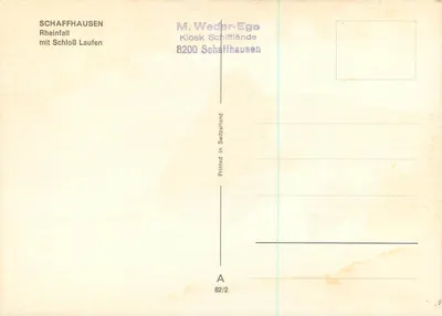 Spadzista Rheinfall z zamekiem Laufen — Schaffhouse — M. Weder-Ege, kiosku Schifflände, 8200 Schaffhouse — Rewers