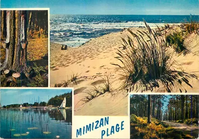 Mimizan Plage — vista da praia, dunas, floresta e lago — Éditions Réunies CAP-THÉOJAC