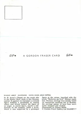 Capitala normanda — Romsey Abbey, Hampshire — editor Gordon Fraser Gallery Ltd, n° HAMRY-7 — Verso