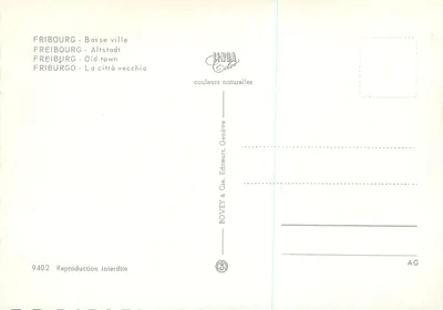 Fribourg — Stare miasto — widok z mostu — wydawnictwo BOVEY & Cie, Genewa, n° 9402 — Rewers