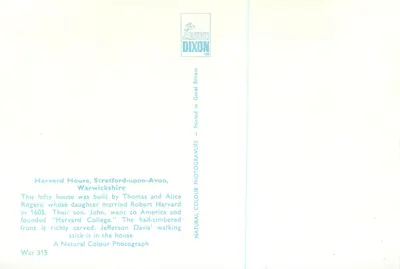 Harvard House — Stratford-upon-Avon — J. Arthur Dixon Ltd, War 315 — Verso