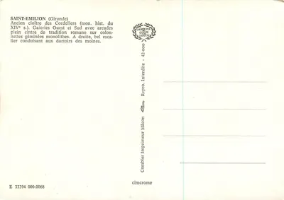 Saint-Émilion — Stary klasztor Cordeliers — wydawca Cimy — Rewers