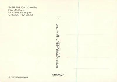 Saint-Émilion — Città Medioevale, Il Chiostro della Chiesa (XIV secolo) — Editore Combier (Macon) — Verso