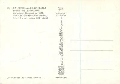 La Riché-près-Tours – Prieuré Saint-Cosme – wydawca Artaud Frères, Nantes — Rewers