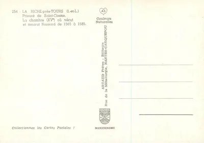 La Riché-près-Tours — Pokój Ronsarda (XVI wiek) — Artaud Frères, Nantes — Rewers