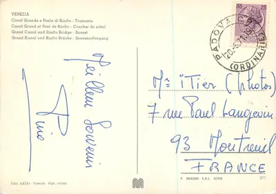 Wenecja - Most Rialto w zachodzie słońca — wyd. ARDO, nr 377 — Rewers