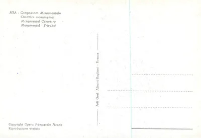 Piza - Cmentarz monumentalny — wydawca Atti Graf. Alinari Baglioni, Florenca — Rewers