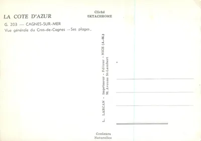 Cagnes-sur-Mer — Ogólny widok Cros-de-Cagnes — Jej plaże — L. LARCAN, Wydawca, Nice — Rewers