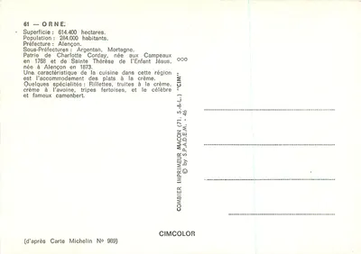 Orne — 61 — Carte turística com fotos de locais emblemáticos — Verso