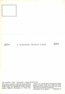 York Minster — Nave e capela da Virgem vista para leste — A Gordon Fraser Card — Verso
