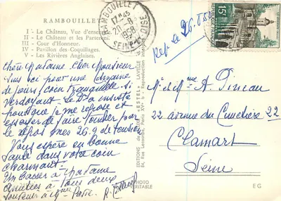 Bilhete postal moderno Rambouillet — O Castelo — Vista Geral — Verso
