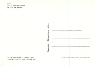 Todi — Piazza Vittorio Emanuele, Palazzo dei Priori — Ed. Forniture per Tabaccai-Terni — Verso