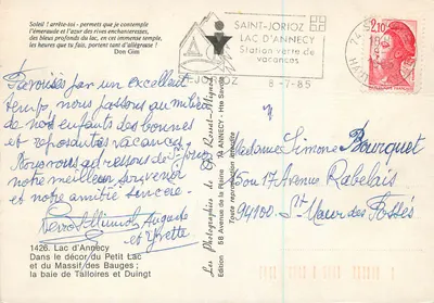 Lago de Annecy — Massif de los Bauges — Edición Les Photographies de la Plaine, n°1426 — Reverso