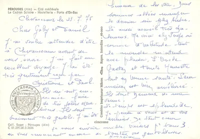 Pérouges — Cidade medieval — editor Combier Imprimeur Mâcon — Verso