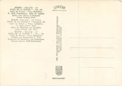 Beaune Borgonha — Hotel de la Cloche — editor IRIS — Verso