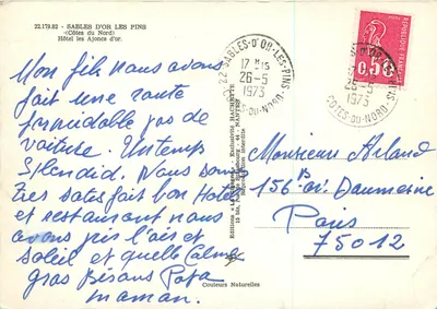 Hotel Les Ajoncs d'Or — Sables-d'Or-les-Pins — Uitgave La Cigogne — Achterkant