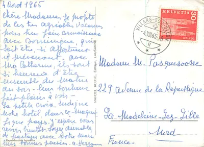 Villars-Chesières — vue panoramique du village et des montagnes enneigées — éditeur Marcel Rouge, n° 6155 — Rewers