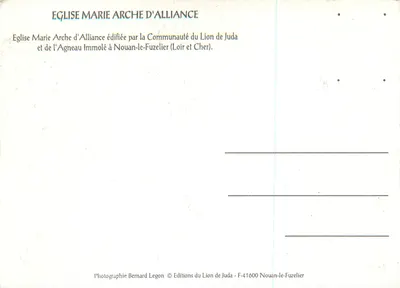 Igreja Maria Arche d'Alliance — Nouan-le-Fuzelier (Loir-et-Cher) — Éditions du Lion de Juda — Verso