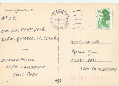 Aix-les-Bains — Pamiątka z Aix-les-Bains — Wydawca nie widoczny — Rewers