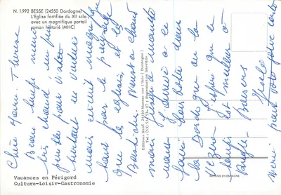 Besse (24550) — Igreja fortificada do século XII com magnífico portal romano historiado — Éditions René Marsac — Verso