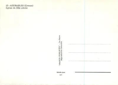 Azérables (Creuse) — Igreja do século XII — France-Publicité, M P — Verso