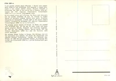 Etna — Vulcão ativo — Editor Milano Dep. N° 5/8 — Verso