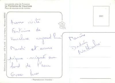 Fontana di Vaucluse — I grandi siti della Provenza — Éditions du Boumian, n°2661 — Verso