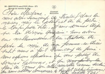 Manor do moinho de Bas — Breteuil-sur-Iton (Eure-27) — Artland Frères, Editores da Metalurgia — Verso