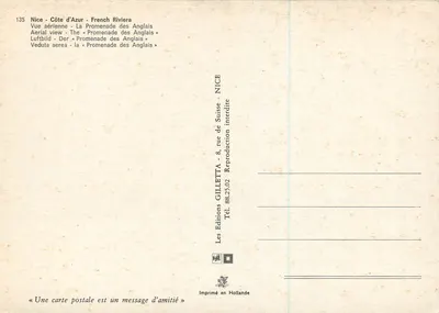 Nice - Côte d'Azur - French Riviera — Widok z lotu nad Promenade des Anglais — Wydawnictwo GILLETТА — Rewers