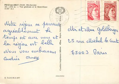 Praz-sur-Arly — Ogólny widok i Mont-Blanc — Wydawca Combier — Rewers