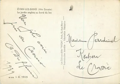 Évian-les-Bains — O jardim inglês à beira do lago — Edições d'Art 'YVON', Paris — Verso