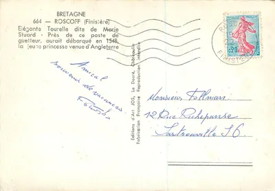 Roscoff — Torre elegante chamada de Marie Stuard — Edições de Arte JOS, n°664 — Verso