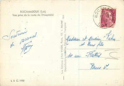 Rocamadour (Lot) — Widok z drogi do Hospitalet — Éditions d'Art YVON, Paryż — Rewers